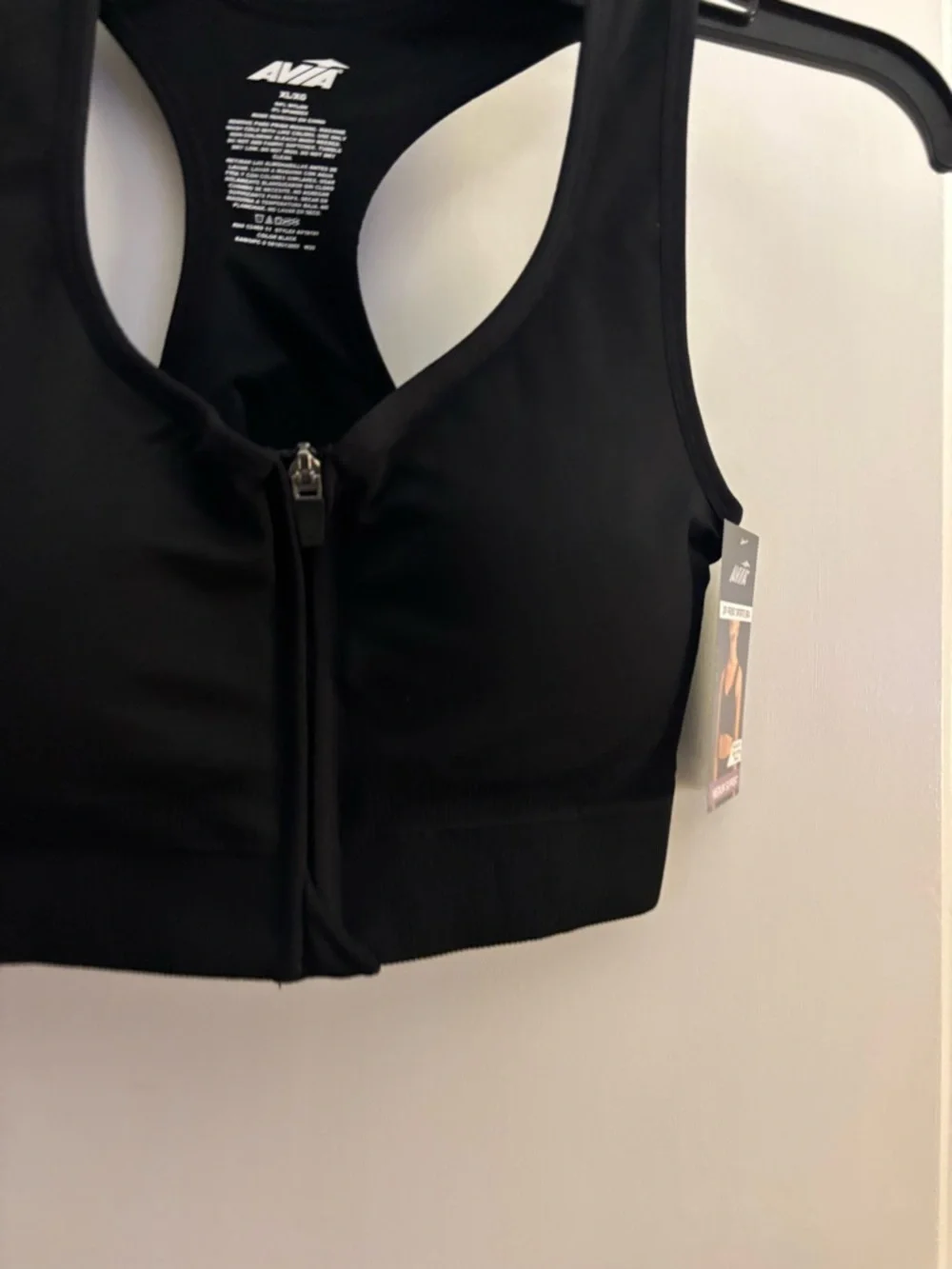 Avia Black Front-Zip Sports Bra NWT Sz XL